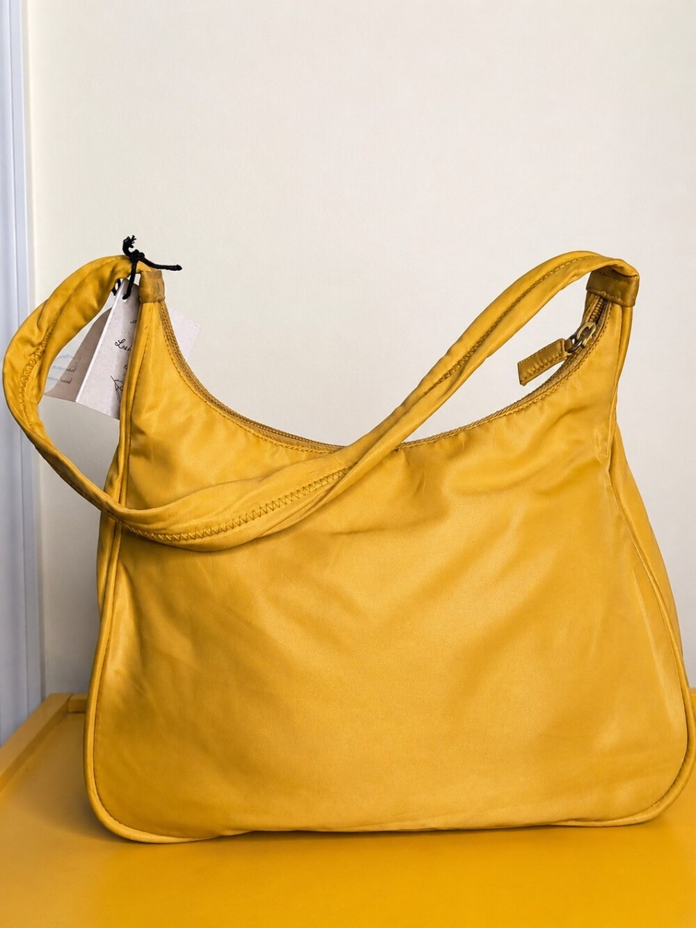 Y2K PRADA Tessuto Nylon Hobo Shoulder Bag In Rare Mustard Yellow Large In GUC - Picture 1 of 13